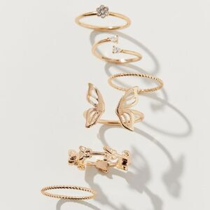 Urban Outfitters FlutterSet of Various Gold Plated Butterfly Stacking Rings